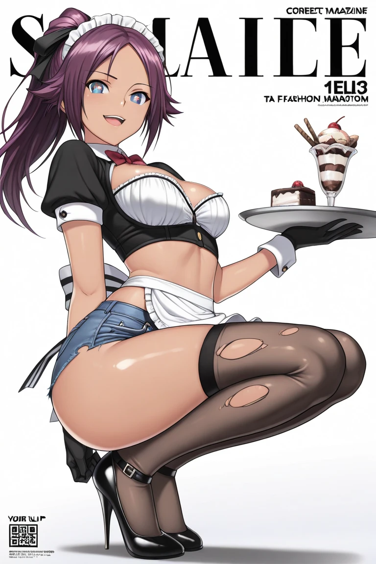 (small breasts:1.2), (perky chest:1.2), (pointed chest:1.2), (Pudding cake magazine cover:1.3),(from below:1.0),(shoot from the side:1.1),masterpiece, 1girl, Amazing Cleavage:1.1, thin waist, optimum,tmasterpiece,hight resolution,best qualtiy,hyper HD,super detailing,awardwinning,a 18yo cute girl,(The upper part of the body),anatomy correct,Beautiful Black miniskirt,garters,Gaze,Small face,bangss,holster,Beautuful Women,hands up,leg holster,Gaze,black boots,Cowboy Shot,cute face,a blond,Longhaire,Twin-tailed,Braids, Hairline,(scarlet eyes),long eyelasher,Hanging eye corners,White skin of the, ((see through camisole:1.1)), ((Sheer nipples:1.0)),Rocket Tits,(Slim body),smile,seductive weak smiling,(with sparkling eyes and a contagious smile),little open mouth, Looking at Viewer,