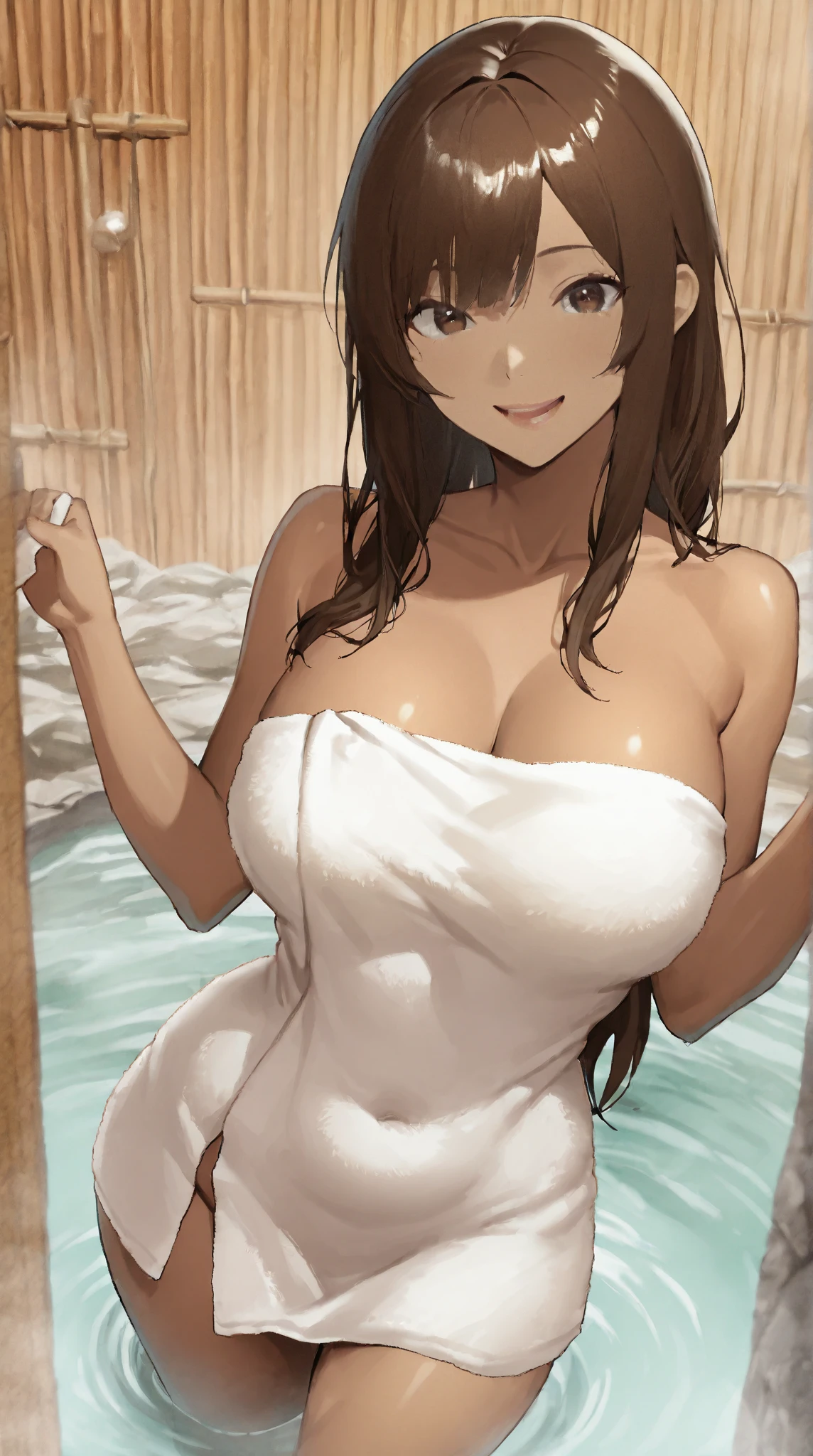 Ichinose Asuna, nude, nsfw, big breasts, Blue Archive, grinning, blushing, sweat, steam