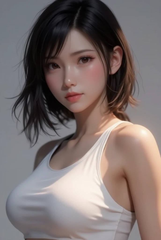 best quality, masterpiece, high_res, 1 girl, beautiful face, photo realistic, edge lighting, (high detail skin:1.2), 8K ultra hd, DSLR, high quality, high resolution, 8K, bokeh, big breasts, absurd, best ratio Four fingers and one finger, wet shirt, wet body, no bra, (reality: 1.2), white t-shirt, dimly lit, backlit, dark, highly detailed, short hair, sweet, bare breasts, fine nipple patch