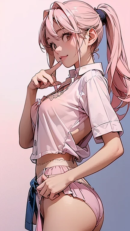 (doggy style:1.5)full body( photorealistic:0.3)1 beautiful girl ,long eyelashes ,enchanting smiles,long hair,((twin tail:1.5)),Look at the person watching, soft lip line , ( sadistic:1.5)Big Breasts,(Hide your nipples)PERFECTLY ALIGNED FINGERS,Sophisticated Hand Appearance((white shirt, Unbuttoned Shirts, LIGHT PINK LINGERIE ,navy blue pleated skirt))((realistic background, best background , Detailed Background))((masterpiece)), (( best quality )), ( very well detailed ), ( very well detailed )), 4K, (8k),so beautiful, unbelievably absurd, Super Detail,complicated details at AKB theaters, dramatic lighting,