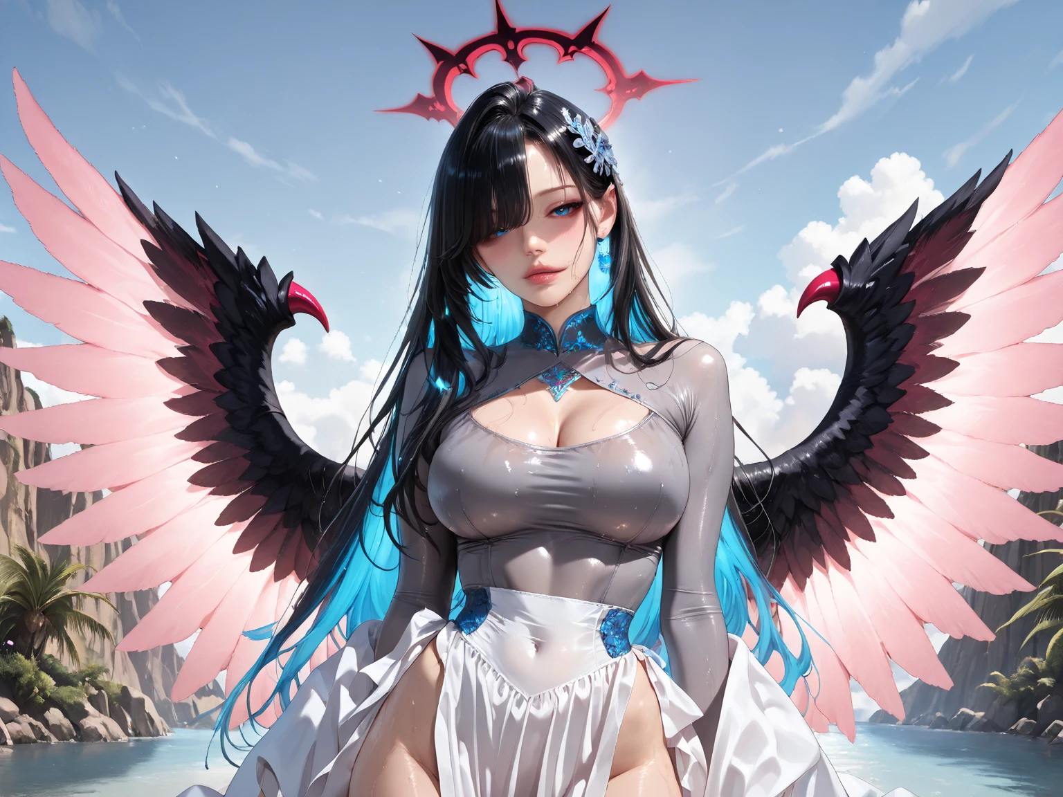 tmasterpiece, Amazing Cleavage, Peek at viewers, actual, The whole body in the camera, On the legs, squatt, black hair color hair, Long gray hair, Soruig's Eagle, Forced real water, White less cloth transparent minishirt, White transparent thong, Seafront, RAW very detailed, Ahegao, Roll your eyes and blush,, sticky tongue, Broken, Leucorrhea increases and becomes larger, hold it with both hands,, sexually arousing, sexual expressio, Skin glows。Tongue rest,cosmetics,cheerful,reflector,Ahegao,黑The eye,heart earrings,1,Alone,female pervert,Hair black and shiny,shinny hair,
