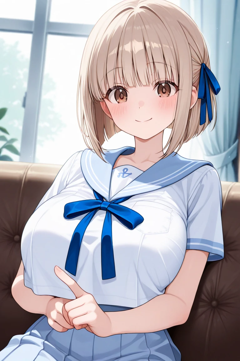 Highest quality、High resolution、Detailed Background、(Beautiful face in every detail:1.4)、Anatomically correct、(Normal number of fingers:1.2)、(Detailed eyes:1.2)、age beauty、Highly detailed face、(Huge breasts:1.2)、Attractive ass、Attractive thick thighs、Perfect body line、
Light color hair、Braided Ponytail、Braided bob cut、well-groomed eyebrows、(Short-sleeved white sailor suit、White sailor collar、Pleated skirt)、cute gesture、Sandy beach in clear weather、barefoot、Blushing、(underboob:1.2)、My clothes are wet and transparent、Panty shot、(Beautiful girl lying on the beach with a happy expression:1.5)、cute