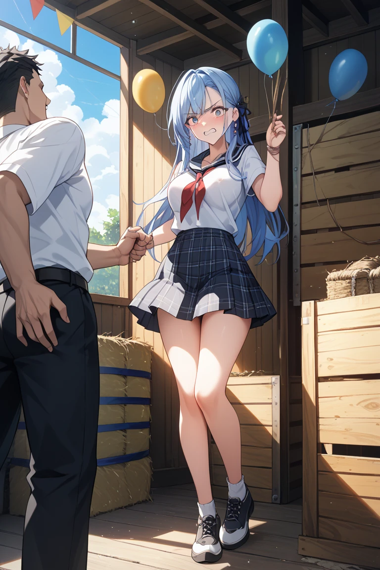 {{NSFW},{{very aesthetic}}, {{best quality}}, {{accurately described}}, {{perfect aesthetic}} {{perfect best quality}},{{extremely detailed unity 8k wallpaper}}, {{perfect anatomy}}, oh aqua, long hair, blue hair, hair ring, hair ornaments, choker, bare shoulders, green bow, blue shirt, removed sleeve, blue skirt, Thighhighs,, Vaginal insertion, insert , full bodyesbian,, large breasts,{{{{{In worst unsanitary small room inside a slave ship,very dirty and scarred skin}},slave restraint of shackles and chain,slave collar,crying,{{{{{{{hetero,sex from behind,vaginal penis,}{{{having beihind sex,a slave man,doggy style sex,standing doggy,slave man's penis in pussy,dirty cum in pussy,arched back,arms up,slave man grabs pure girl's chain from behind}},{{{cum on body,cum on hair,excessive cum,slave girl is cumdump}},{{{{from side front view}}