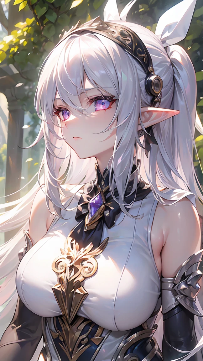 nahida \(genshin impact\), masterpiece, best quality, ultra-detailed, glistening shiny, glowing light, ray tracing, HDR, deph of field, (perfect face, detailed face, detailed eyes,perfect handedium boobs:0.7),8k,HD,ultra realistic face,ray tracing,perfect lighting,best quality, ultra-detailed, shiny eyes, (looking at viewer,open mouth smile:1.1), ((1girl)), (mature female:1.4),cowboy shot,thighs,pov,((gradient hair)),multicolored eyes, gradient eyes, (glowing eyes:1.5), mascara, (fashion make up), parted lips, hermoso long legs, (complex background, many elements in the background:1.2),((super detailed background)), ((8k wallpaper)),realistic image, coherent image, detailed image, 1 beautiful girl. long eyelashes. Her face is oval and delicate, She has a curvy body, large breasts and thick thighs. pointy ears,white hair,multicolored hair,side ponytail,hair ornament,dress,long hair,bangs,green hair,hair between eyes,lips,gradient hair,realistic,cross-shaped pupils,dress,long hair,white dress