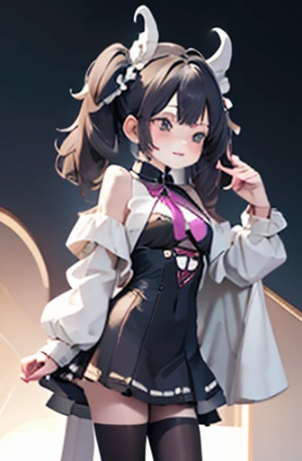 Make a work of art by vtuber shion, com a barriga de fora, umbigo exposto, coxas sensuais de fora, seios enormes quase a mostra, olhar sedutor, um cintura sexy, fundo de uma praia.