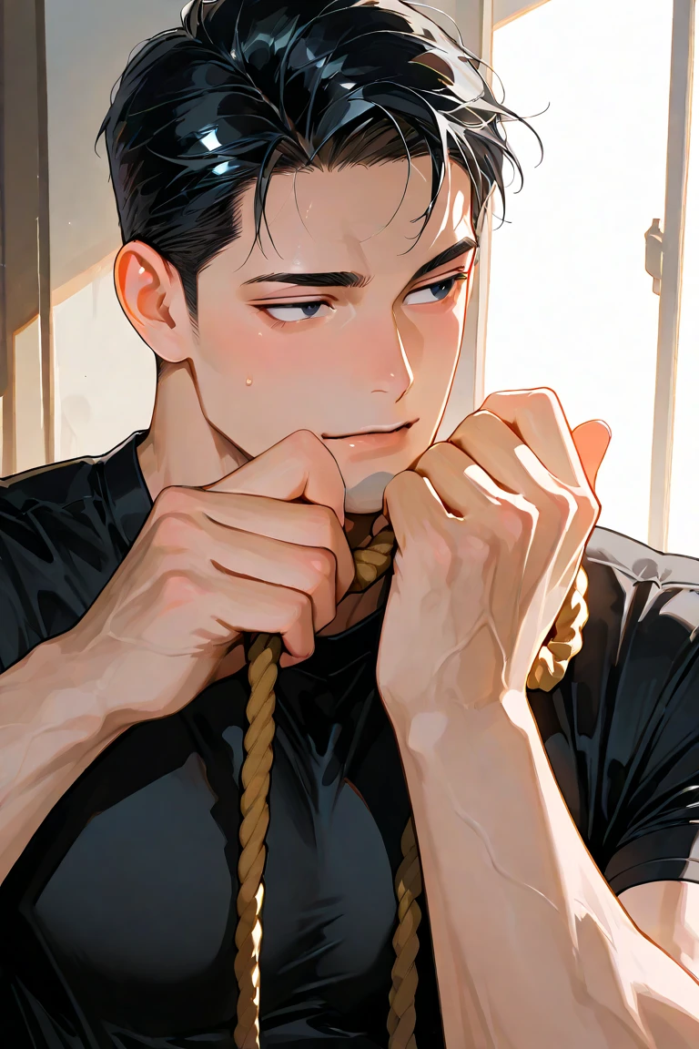 (1 Adult male),A high resolution, Sharp focus, Pixiv masterpiece, ((Complicated details)), highly detailed, natsuki_subaru, 1 man,Lying in the mud, Lazy,full bodyesbian, Golden eyes(eyes glowing), Short blue hair,white shirt,Wear a tie,Wear a belt,perspire,rain,Drenched,Sweaty crotch,look from down