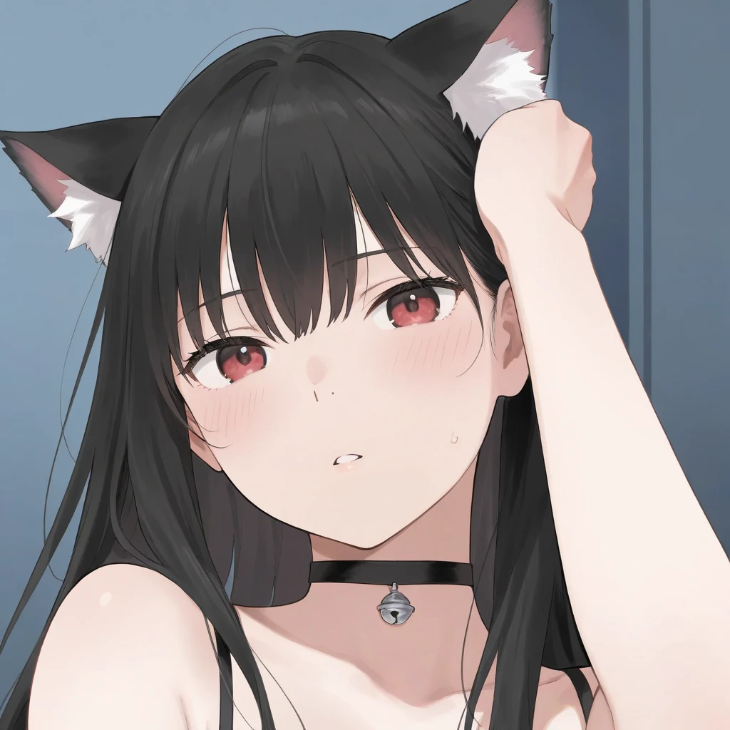 no background, white background, (: 0.75), 2 arms, pov, suspended congress, sex, vaginal, creampie, huge penis, hime cut, nude, naked, no clothes, straight long hair, black hair, long black hair, absurdly long hair, hime cut, catgirl, red eyes, {large breasts, shortstacks}, penis, 1boy