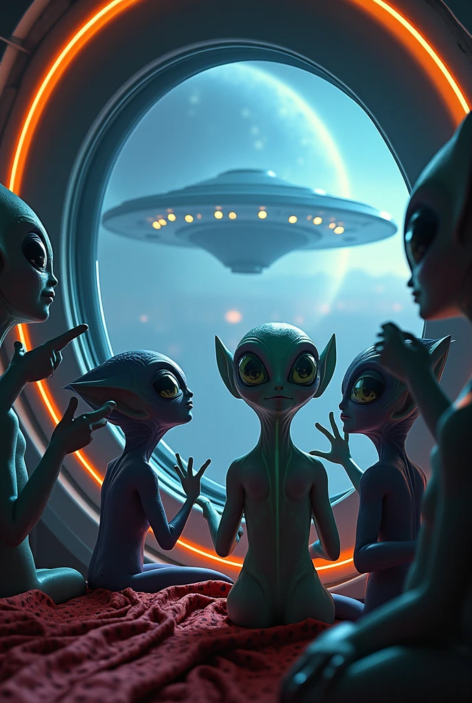 Many extraterrestrial babies taking selfie