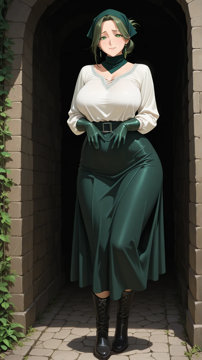 masterpiece, best quality, high quality, highres,
outdoors, 1 girl,
fubuki,<lora:fubuki-06:0.9>, looking at viewer, blue eyes
white fur cloak, dark green dress, Black stockings,
long hair, collarbone, necklace, ((groin)), haughty
