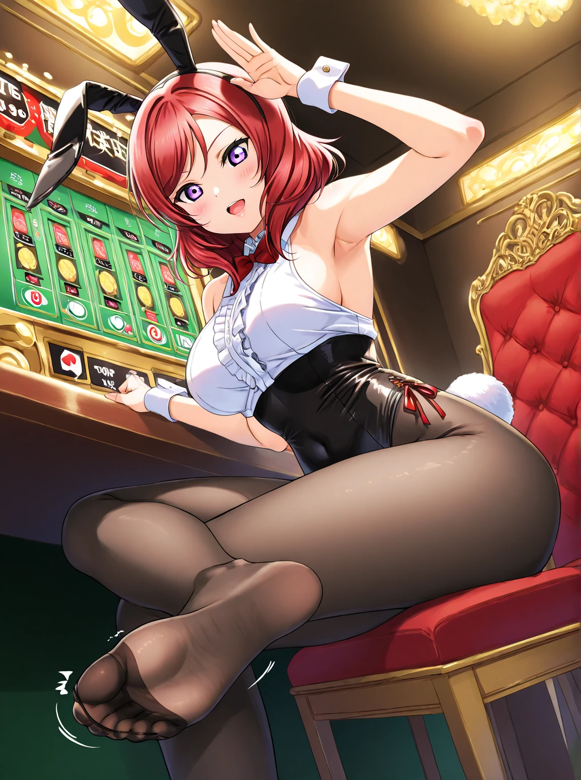 Three Women、Pachinko parlor、Playing slots、Sit on a chair、Place your hand on the slot lever、Play slots、Facing the slots、Hit the lever、Facing the slot machine、Large crowd、beautiful girl, Highest quality, Black Pantyhose、Short tight skirt、panties under pantyhose、Thick thighs、Big 、Big Ass、Short Hair、Sweaty body、Sweaty crotch、Orgasmic face、Dirty sound effects、Ecstasy in a flashy way、目の前にLarge crowd、A ton of slot machines、Slot New Pulsar、Sitting with legs crossed