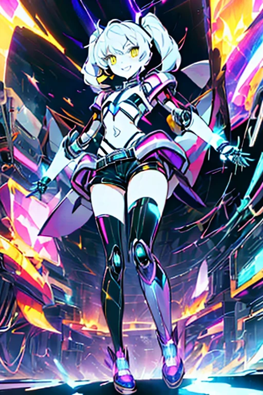 whole body, One Girl, fly wings,highest quality, Very detailed, anime, cyber punk, Open clothes,headset,on the stage,