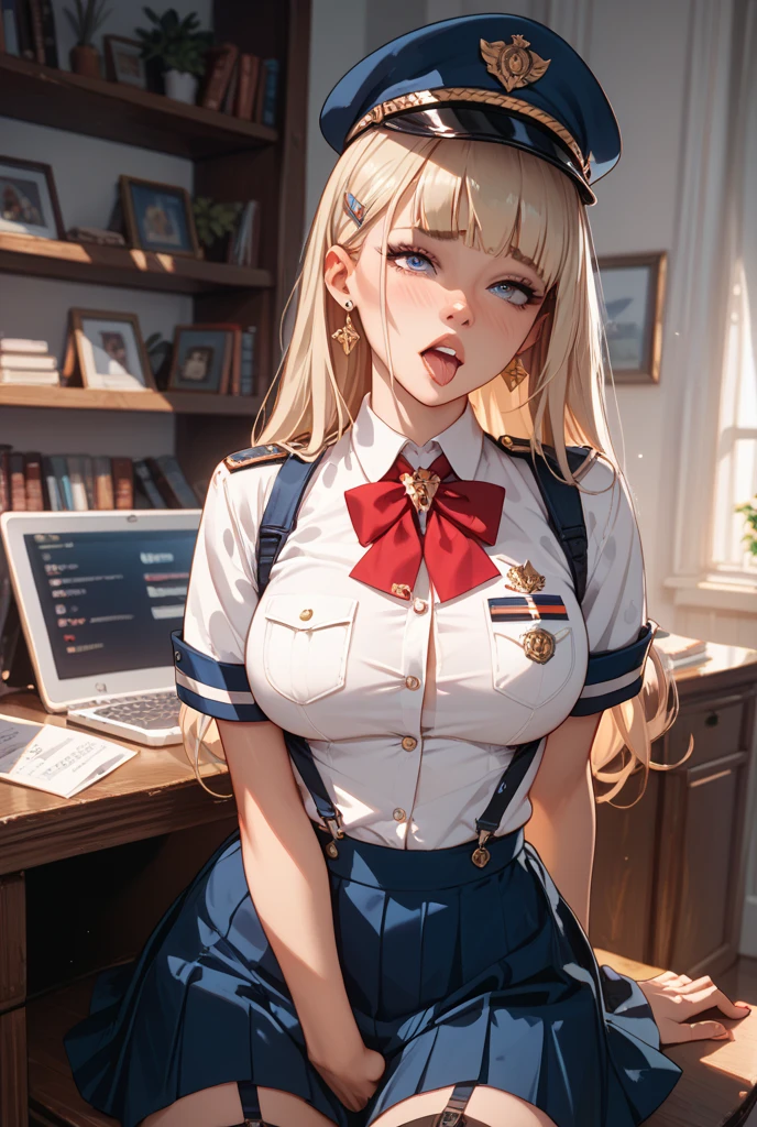 (((((loli)))))、(((Skin exposed from disheveled uniform)))、((((Sexual Services))))、((((sitting and spreading her legs))))、Nipples protruding from the bra、panties on、((((feel shy))))、((a blond))、beautiful Girl、Large beautiful breasts、cleavage of the breast、A slender、オマンコ、(((((Seduction while being shy)))))、(((s Office)))