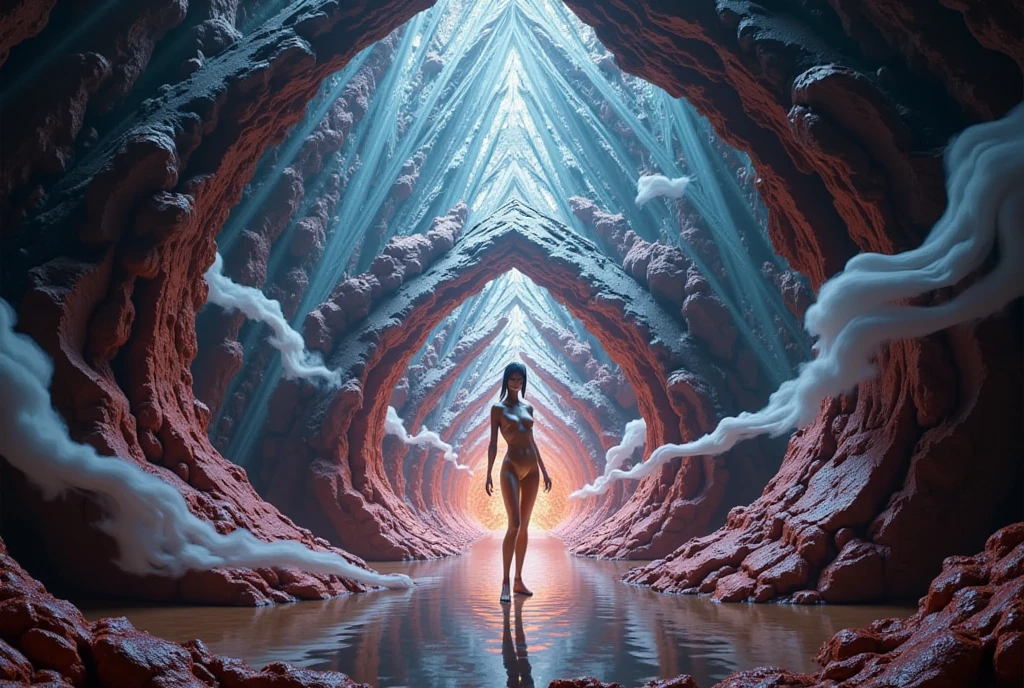 concept art, portrait 1girl, futuristic, style by Nirav Patel,command center with symmetrical fractal megastructure Colossal scale with vines, cinematic, wide angle, dramatic lighting, perfect focus, depth of field the view from afar,Look at the camera, naked, nude,