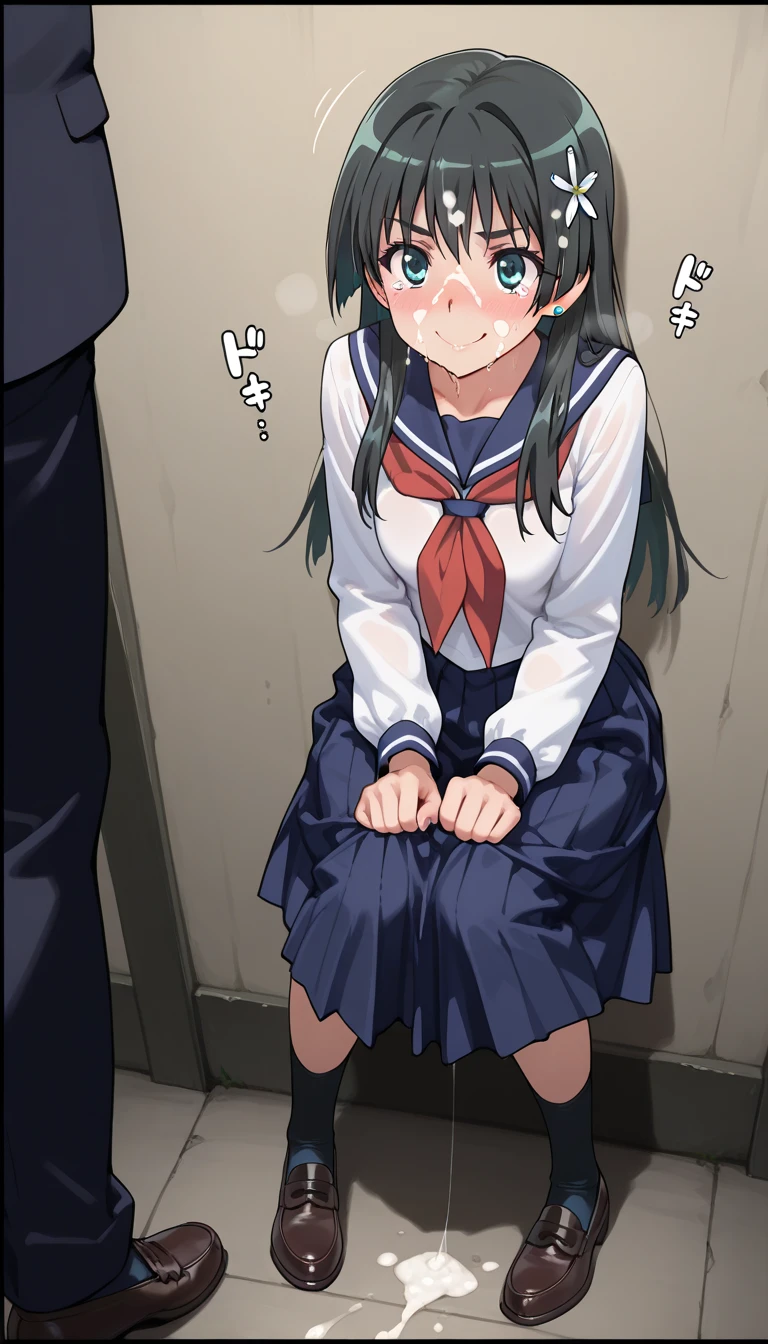 NSFW,masterpiece,Highest quality,High resolution,Super detailed,Yukinoshita Yukino\(My Youth Romantic Comedy is Wrong as Expected\),Black Hair,Long Hair,Light blue eyes,uniform,mini skirt,High quality lace open crotch panties,Small breasts,Dissatisfied face,Embarrassed,blush,Inside the train,(Middle-aged men),(Being molested),Being touched,Being fingered