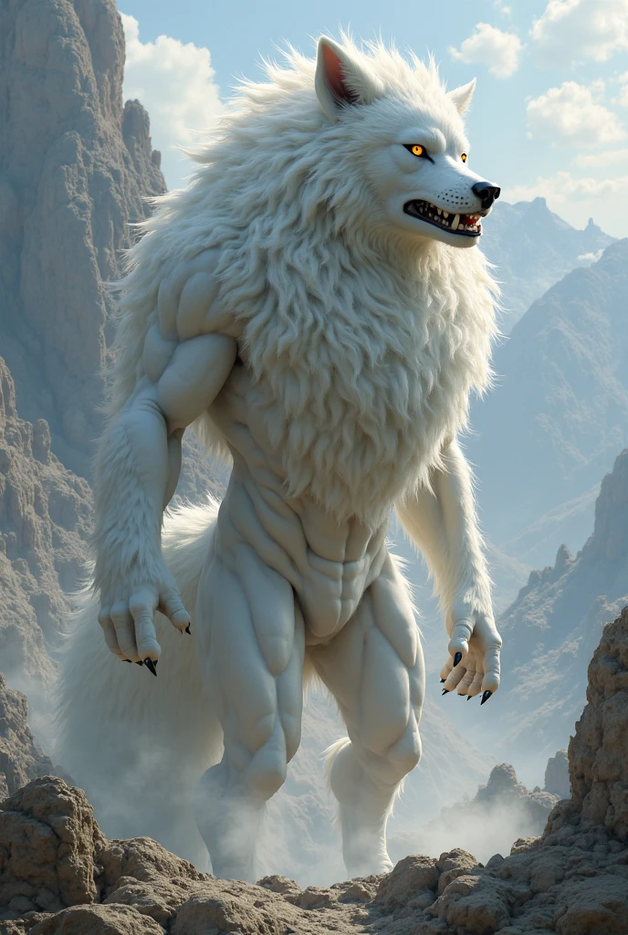 ultra-detailed, masterpiece, masterwork, high quality, best quality, hdr, japanese style, nature, (nsfw), (solo), male, werewolf, (white little body werewolf), (white body), chibi, (nude), (long hair), (yellow eyes), cool pose, dynamic angle, (micropenis, think penis, foreskin, parfect balls, detailed penis, flaccid, frenulum, perineum, raphe), earrings, wolf foots, Scar in one eye,