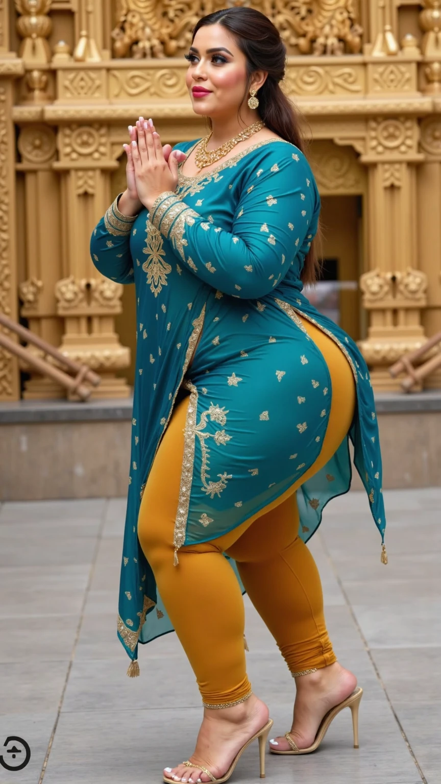In traditional pakistani sexy dress, seductive pose, standing at lahore streets, back pose & her well shaped bally clearly visible