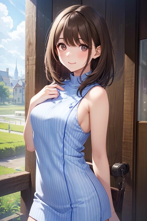 anegasaki nene、Shiny brown hair, short hair, (Beautiful brown eyes、Sparkling eyes, Fine grain)、smile、Ultra-detailed eyes、Highly detailed face, Highly detailed eyes,Cowboy Shot、
nsfw、
(Very cute young woman in her 20s), ),Medium bust size、(((とても優しいsmile))),
(((She is wearing black lace panties))),(((Wearing a light blue sleeveless knit dress, but、It turned over in her hand.))),((Highest quality, 16K, Tabletop: 1.3)), The light shines on your face, Highly detailed face, Highly detailed lips, Beautiful Eyes, City Street,Angle from below:1.5,