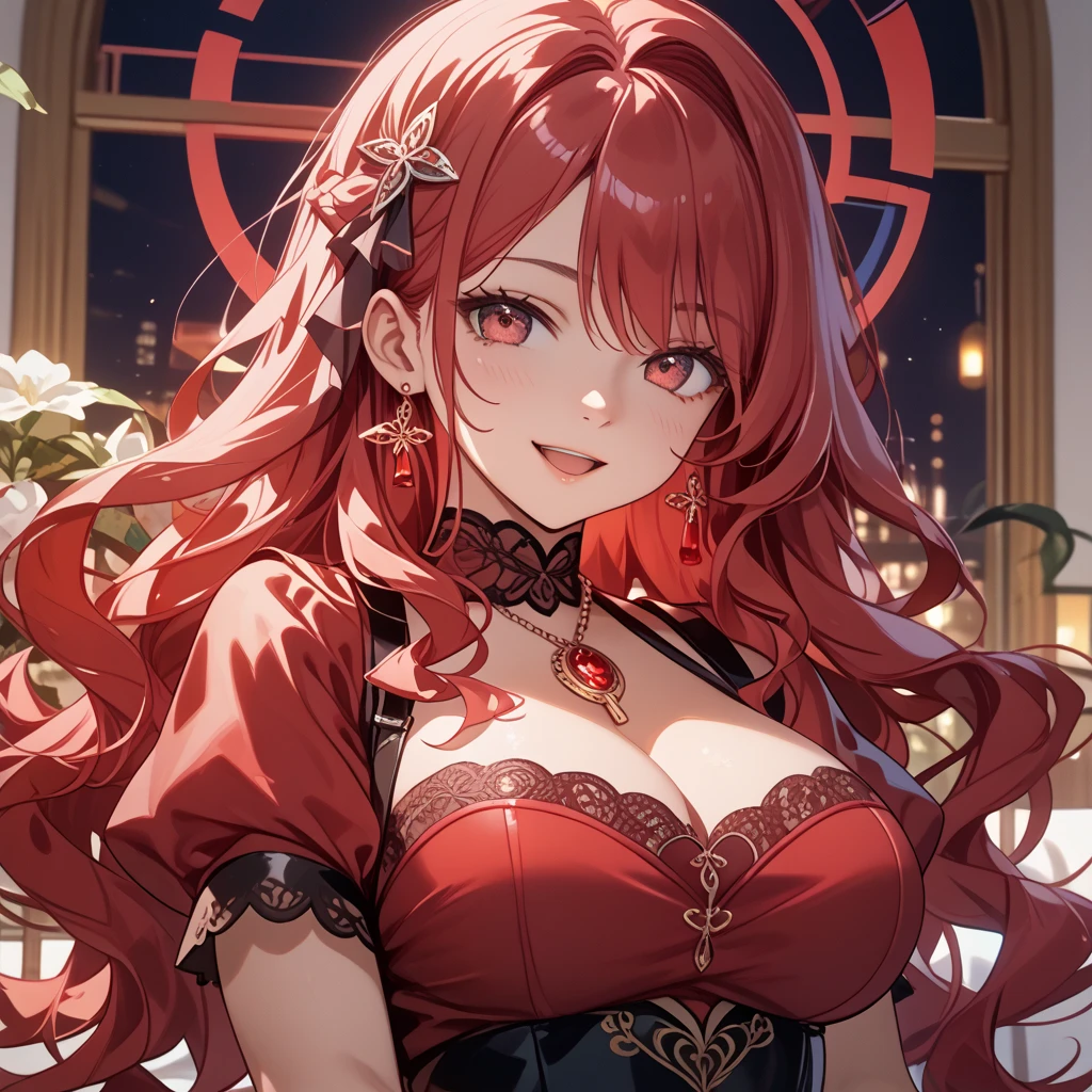 In the tranquil crimson hues of an autumnal night, the moon cast a gentle glow over a serene landscape. Amidst this scene of subdued beauty, a woman adorned in a translucent fabric embraced the provocative allure of the moment. Her piercing gaze turned towards us, inviting both awe and intrigue.
The magnificent bust of this enchanting beauty was accentuated by the ethereal fabric that clung to her form, the fabric itself shimmering with colors reflecting the autumnal palette. The provocative pose she adopted, leaning slightly forward while looking over her shoulder, drew attention to her seductive neckline which was adorned