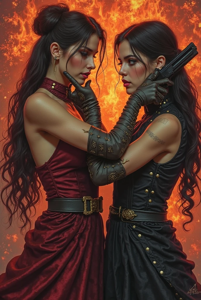 masterpiece,best quality,illustration, style of Mike Worrall and frank frazetta, high res, ((paiting)), (front view), death metal album cover featuring a beautiful 20 years old girl, she is waiting for viewer in a dark alley with wicked intent, ((looking at viewer)), wearing a black leather jacket and spiked bracelet, ((holding a bloodied knife)), (blood on her hands) . ((night)), ((in a dark alley at night)), dark color palette, perfect anatomy