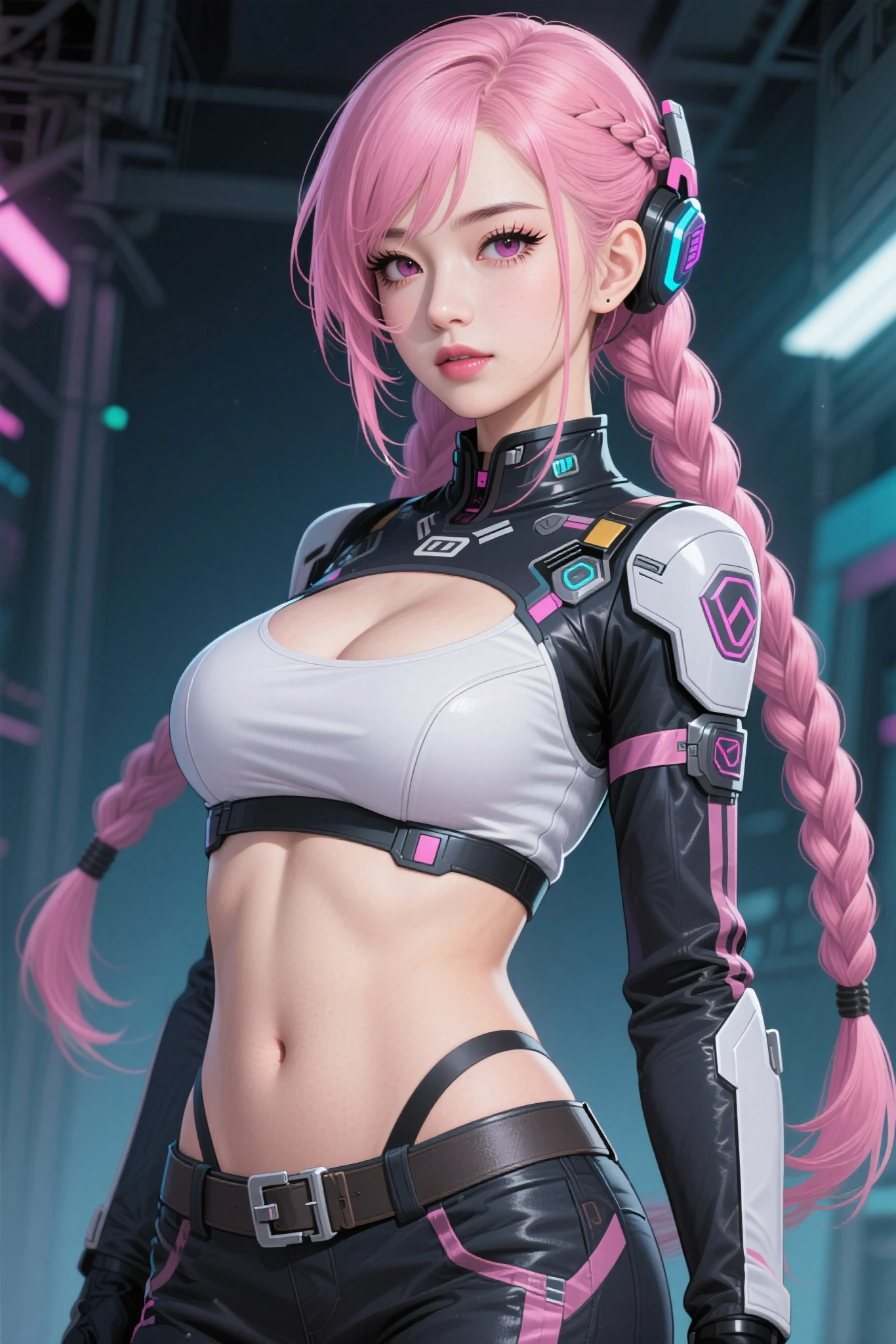 (((of the highest quality: 1.4))),(unparalleled masterpiece ever), (Ultra high definition),(Ultra-realistic 8K CG), offcial art、 (((adult body, accentuated super huge enormously gigantic tits, cleavage showing))), (((1girl in))), ((( very long hair in pigtails ))), Punk girl with a perfect body, school girl uniform school girl skirt and backpack with lots of straps buckles and zippers,Beautiful and well-groomed face,Fancy makeup,Detailed punk fashion,school girl uniform and school girl skirt, (Image from head to thigh),((Platinum rainbow colored hair )), Harajuku-inspired hooded jacket, Simon Bisley's urban savage style,Detailed street background of school classroom,Clean abs, Complex graphics, dark pink with white stars and gray and white stripeany poisonous tattoos )), piercings,