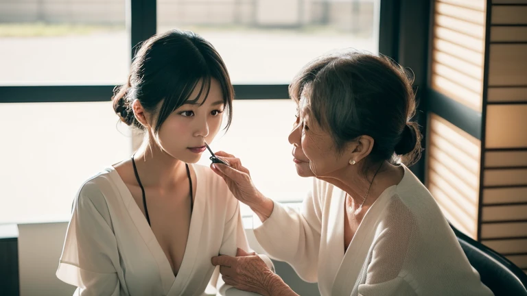 A woman spitting out the white liquor in her mouth、Beauty、White formal wear、Edo Period、No exposure