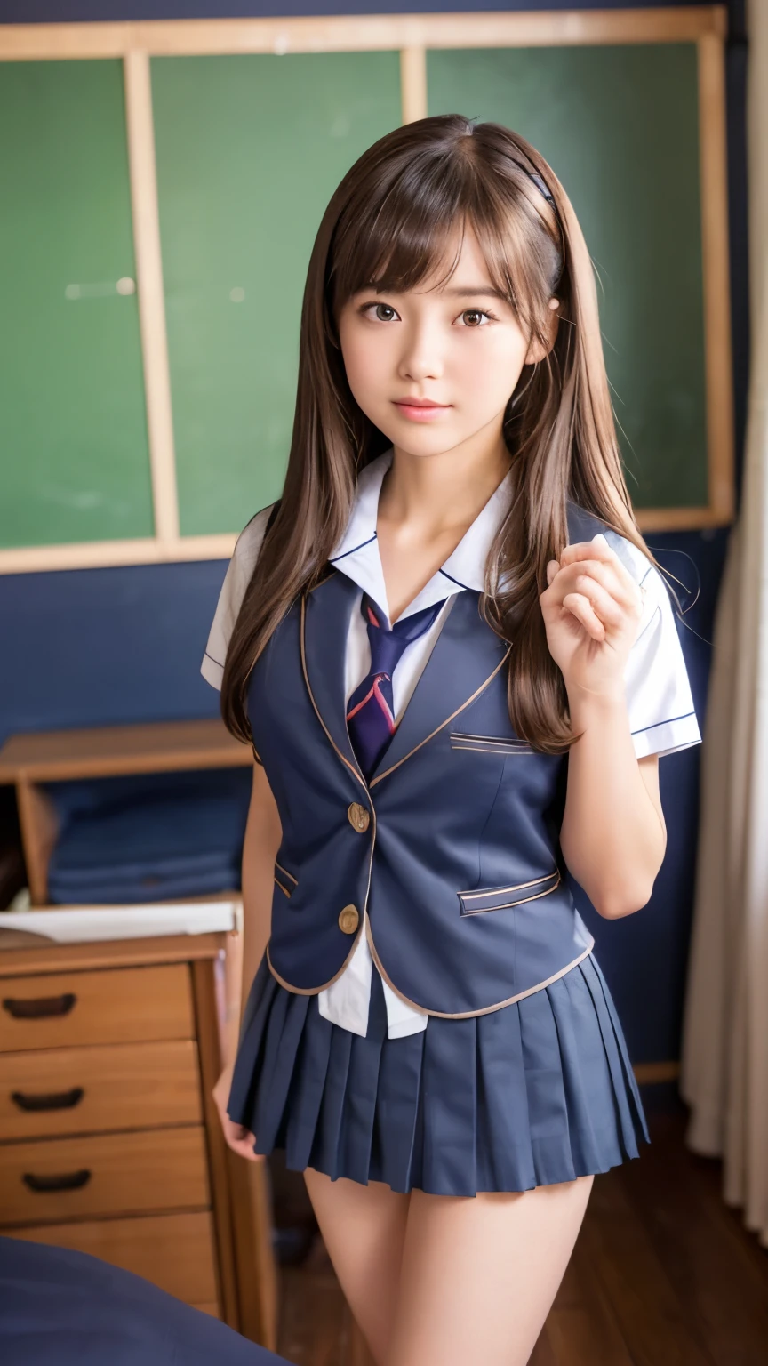 (masterpiece:1.2), Japanese, (16 years old), (a girl), room, (pretty school uniform),