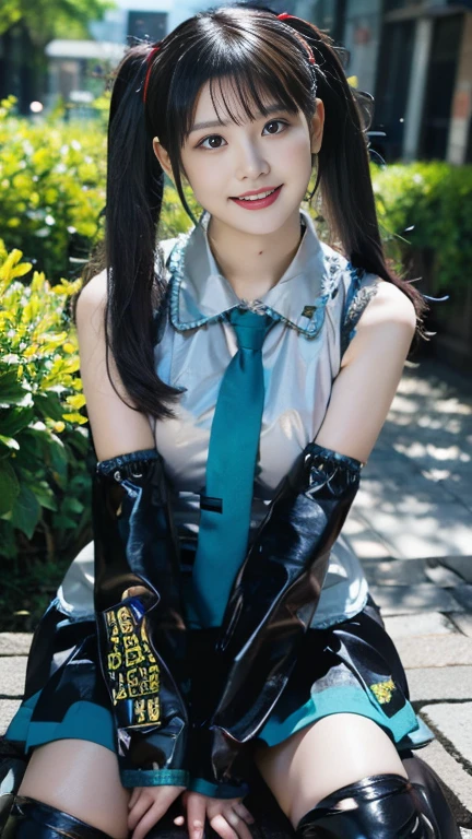 bob cuts、Blunt bangs、Photorealsitic, hight resolution, Korea person, small moles under eyes,(8K, RAW Photos, top-quality, masterpiece:1.1), (realisitic, Realistic), Omatosa,女の子 1 人,arknights,cute little,A city scape, natta, Sateen, Wet, A city scape, Huza、all-fours、Yes、 A dark-haired, I took off my clothes,Bare_shoulders, a blue skirt,Black stockings, professionally lit, Photon mapping, Radio City, physically-based renderingt,