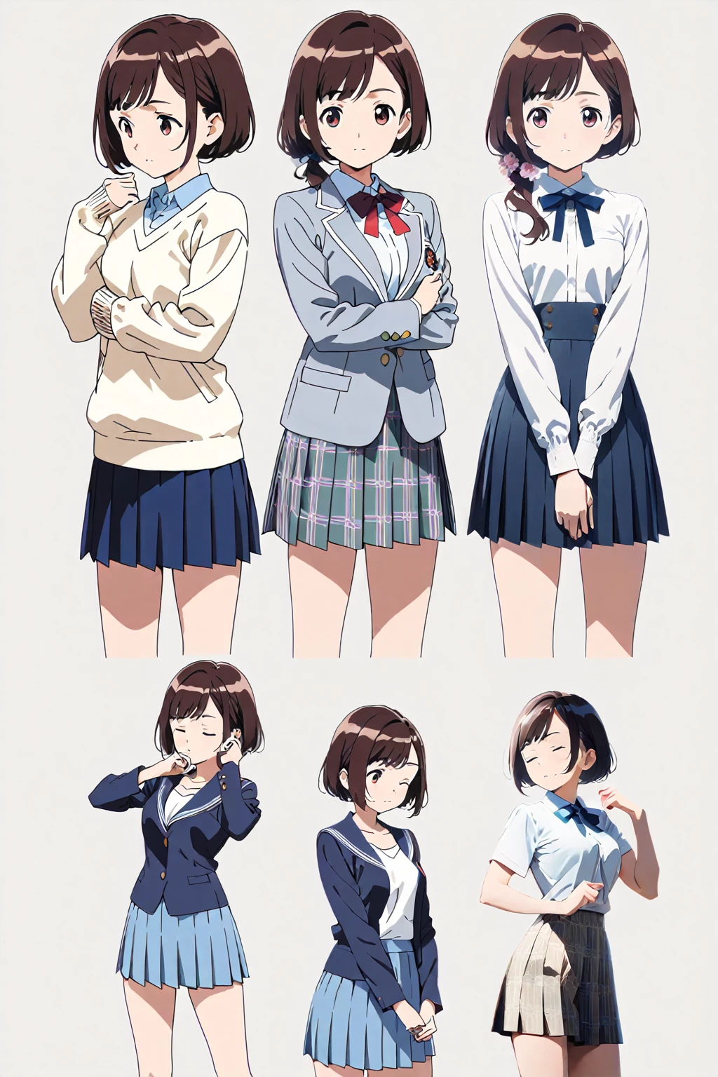 (superflat, flat colors), assembly scheme of a schoolgirl, loli, school uniform, panties, watercolor