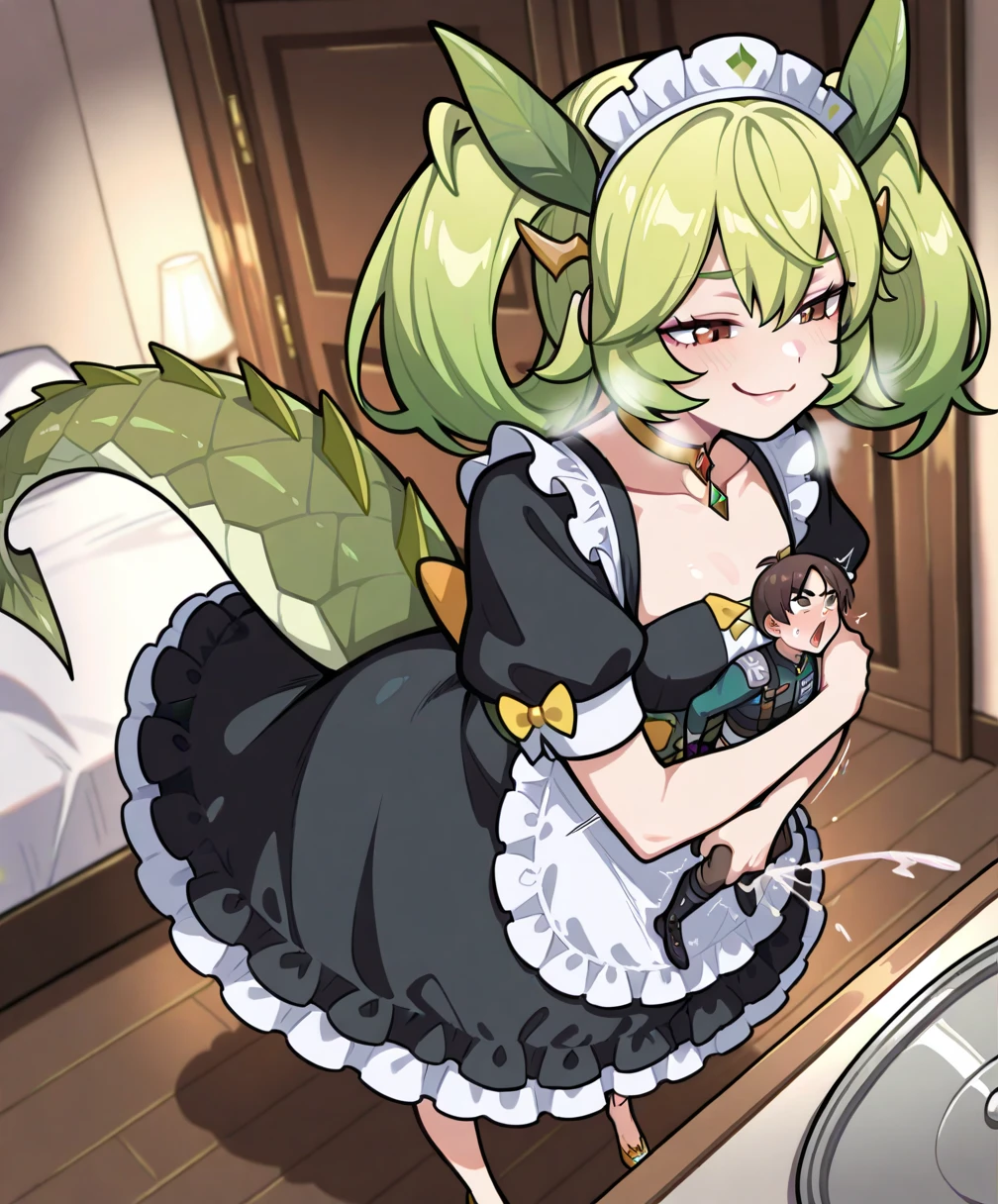 1 person、youth、frog man,　slender、masterpiece、highest quality、Exposed light pink lace underwear、Bra with ribbon、Knee-high socks、garter belt、smile、Nightclub、Embarrassed face、dancing、peace sign、Side view、Ass