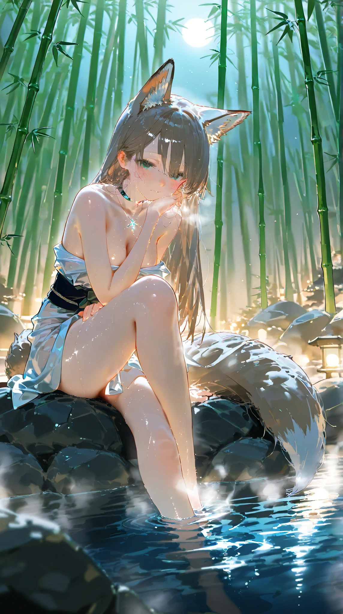 ganyu_\(genshin_impact\), hiten kei style, claude monet, oil painting, horns, masterpiece, hyper realistic, realistic skin, best quality, 1girl, lakeside, medium breasts, huge nipples, erect nipples, topless, full body, vector illustration, nipples, light smile, open mouth, bangs, long hair, stomach, navel, bare shoulders, light blue hair, wet, soaked, raining, sarong, loincloth, black pantyhose, magnolia leaves, autumn, sky, hands up, arched back, stretching, open mouth, bored, waterfalls, cliffs, falling leaves, resting, holding a wooden pail, wet body, pouring rain, washing her body, taking bath, arched back, white flowers, eating honey, honey poured on body, body drenched in honey, long tongue, sticky, tongue out, 1 hand on mouth, feeding frenzy, saliva string, honey drops on breasts