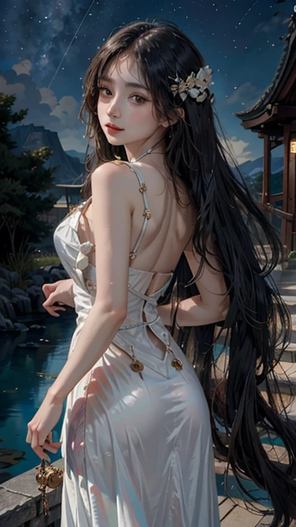 (highest quality, masterpiece, 超A high resolution), whole body、Show your shoulders、The sheer dress of the ancient Amazon queen、Professional camera work:1.4, Highly detailed skin and face textures:1.3, Cultivate light effects, Very detailed, Model Body Type、Beautiful girls、attractive appearance:0.8 necklaces、Looking at the audience、Inviting eyes、 (Detailed face:1,5), (Beautiful Eyes:1.5)、belly button、Thigh、look back、(Buckshot, beautiful back)、Cocked Ass、Stick your butt out