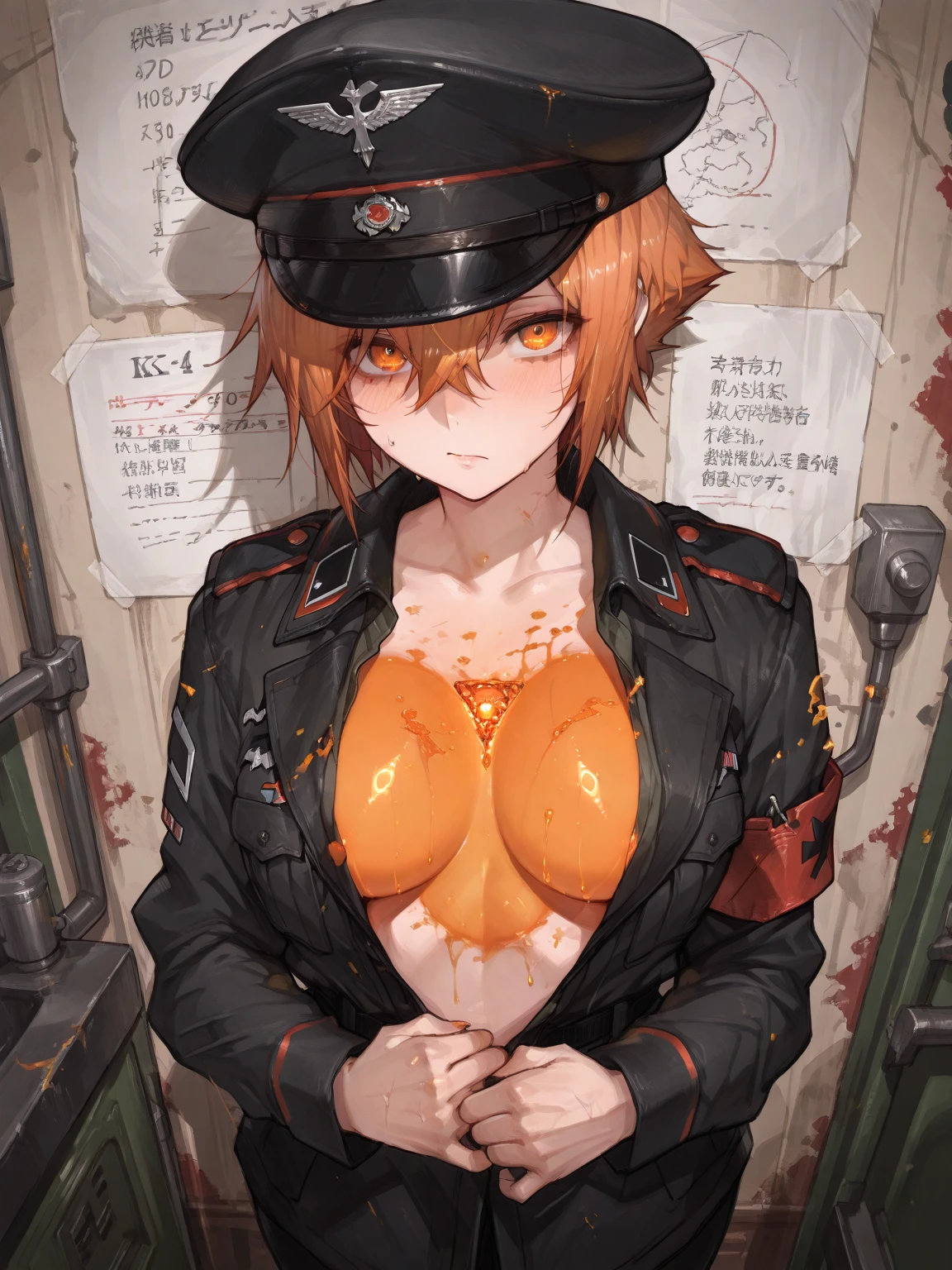 1girl, 18 year old female, Gudako, Fate Grand/Order, anime style, ultra realistic, high detail, sexy pose, sexy, beautiful, exposed skin, slender, skinny, exposed breast, medium breast, nipples, nude, nudity, absurdres, high res, ultrasharp, 8K, UHD, retina, masterpiece, accurate, anatomically correct, perfect anatomy, textured skin, super detail, high details, high quality, award winning, best quality, high res, looking at viewer, detailed eyes, four fingers and one thumb per hand, perfect hands, perfect finger, two arms only, no clothes, revealing, orange hair, orange eyes