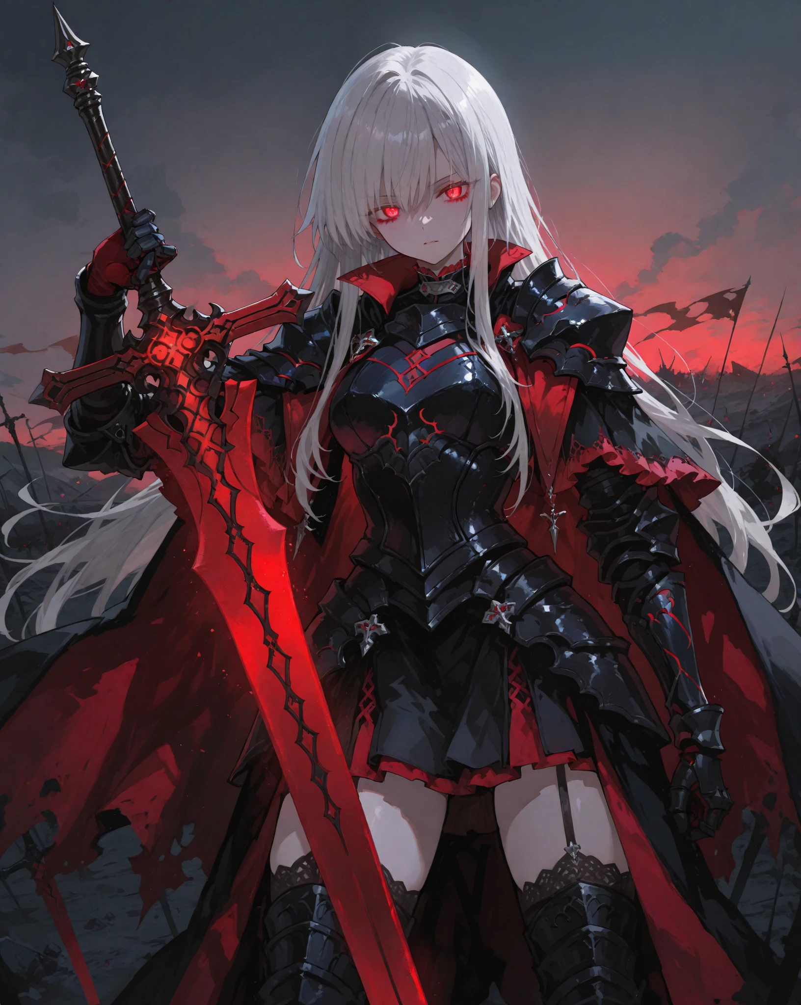 bloody armored girl, beautiful, white hair, red eye, (masterpiece, best quality, ultra-detailed, best shadow), (detailed background, fantasy world), (beautiful detailed face), anime girl ,full body, high contrast, (best illumination, an extremely delicate and beautiful), ((cinematic light)), colorful, hyper detail, dramatic light, intricate details, (1girl, solo, white hair, sharp face, blue eyes, dynamic angle), blood splatter, swirling black light around the character, depth of field, black light particles, magic sphere, sexy, night, elf