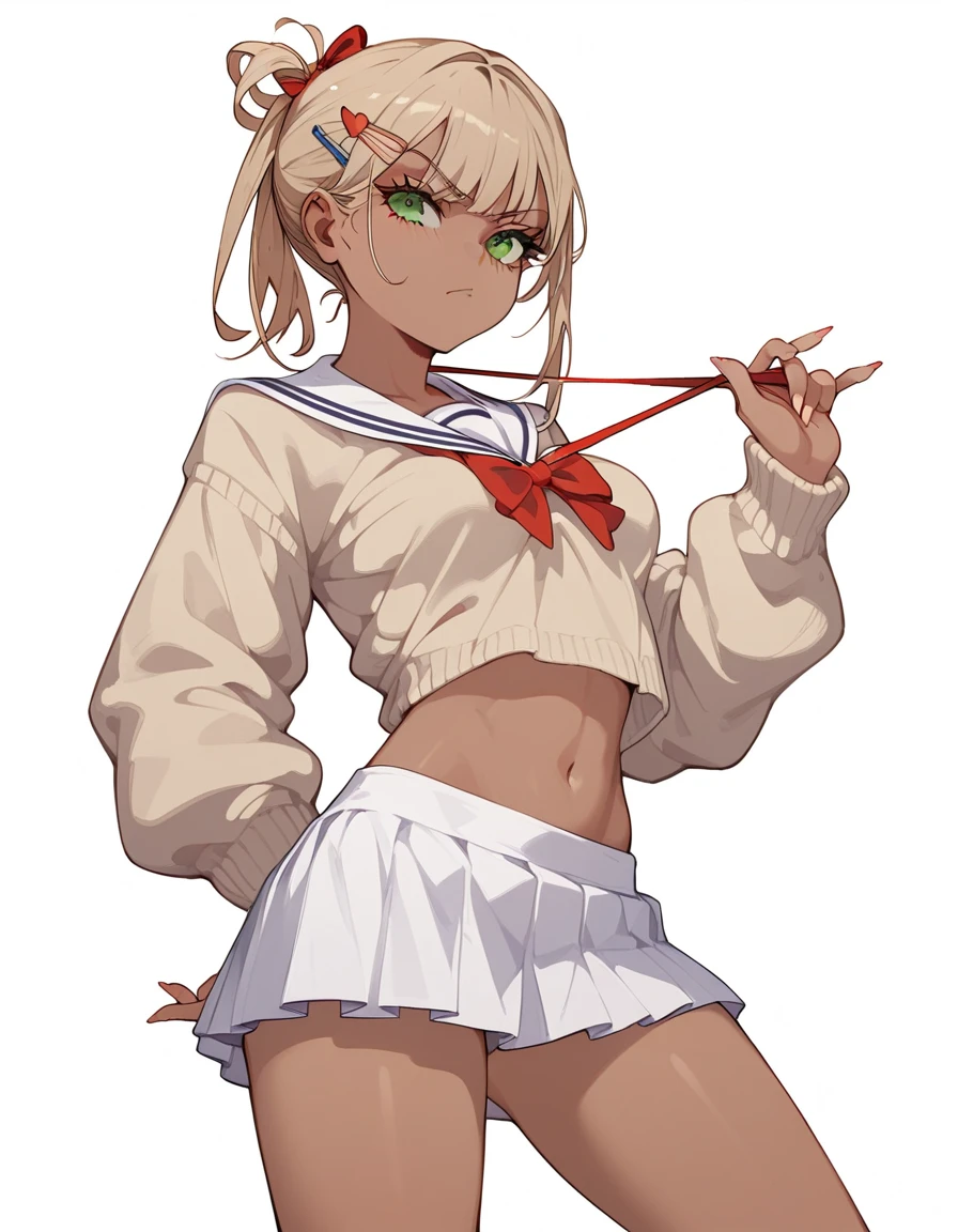 (((top-quality、​masterpiece)))、1girl in、A stunning、(((cute little)))、a blond、barechested、、A 、an lingerie、(((Brown skin tone)))、sun burn、Mole、(((Colossal )))、large full 、Sheer areol、Pink  is visible、Show 、neck tie、I can see my  a little