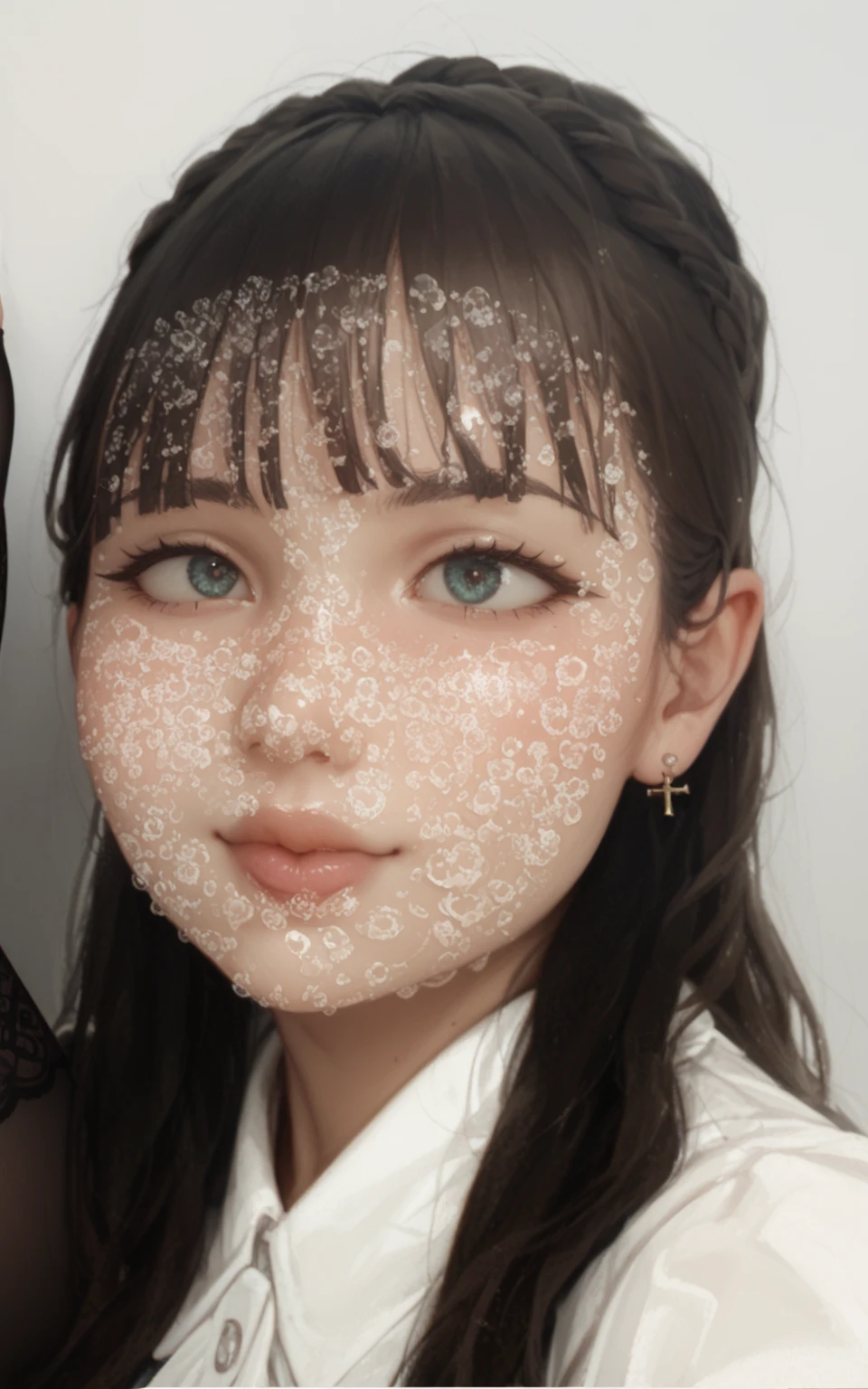 Emery Ratajkowski,Roll your eyes, stick out your tongue, long tongue, dribbling, Ahegao, retina, textured skin, Anatomically correct, Highly detailed, High quality, ((dark eyes,black eyes)),Very beautiful face and eyes, Big eyes, 1 female、Actual skin type,The pores are visible.,Maid cafe, completely naked, ((sperm))