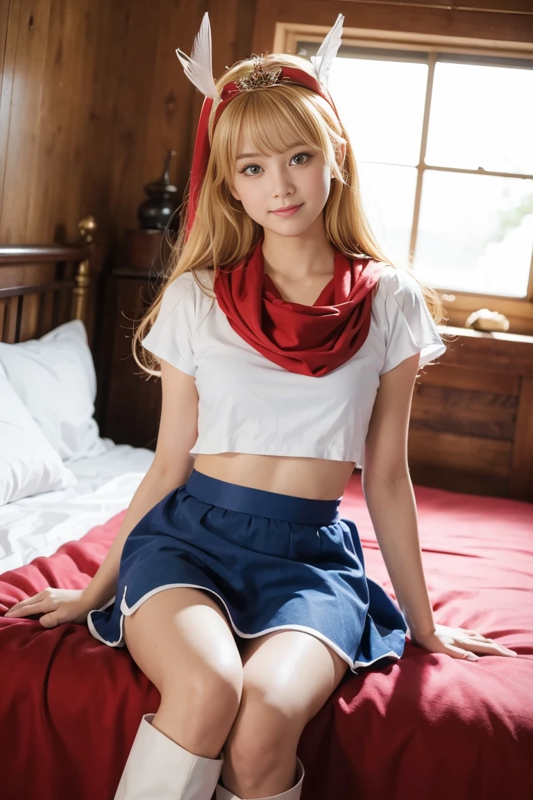 photorealisim、top-quality、超A high resolution、NSFW、Japanese high school girl、low angle shot:1.3、Girl in uniform sitting on bed、poneyTail、M-shaped legs:1.5、She opened her legs wide:1.5、Spread your crotch、Show panties、Hands behind your back、sexy look at the camera、((blondehair))、((White Bikini Panties))、Tank Tops、Beautiful navel、Beautiful camel toe、Leather skirt、Detailed cute and beautiful face、(pureerosface_v1:0.008)、Brown-eyed、eye liner、red blush、embarrassed from、glares、 shiny lips: 1.4, humiliated、impatience、Frightened、glares、Panty appeal、Close-up in panties:1.6、red blush、is crying、Crying、Open knees、open one's legs、Disheveled clothes、Dressing、Medium Long Hair,In the bedroom late at night,