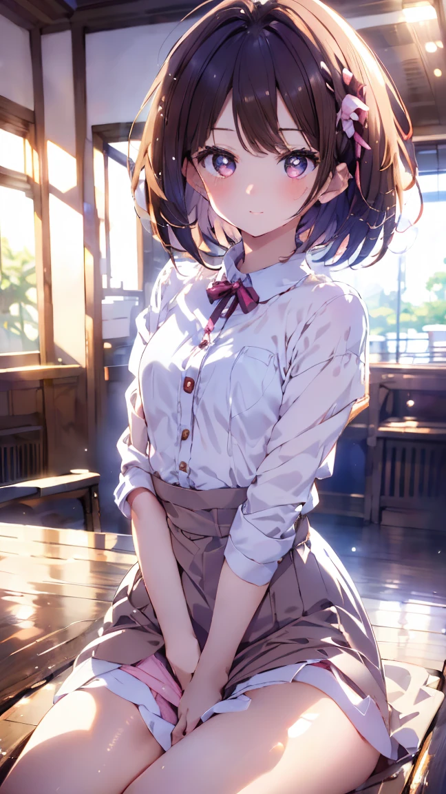 Wool collar skirt,Light green pattern,brunette color hair,Thin,Tsundere,adolable