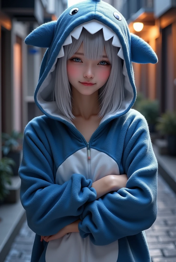 Silver Hair, Anime Girl, Large hoodie, Knee-high, Stuffed rabbit, blue eyes
