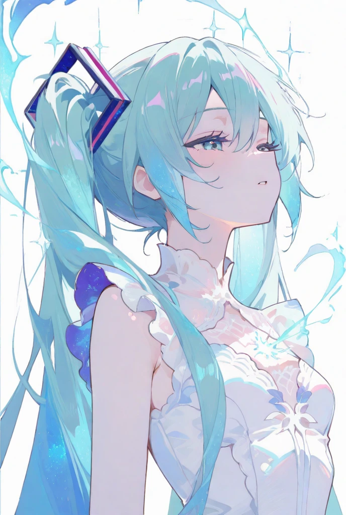 (masterpiece), (Highest quality), (Super detailed),(Disheveled Hair),(figure), (One girl),Swimwear, Are standing, Fashion Model, View your viewers, (interview), (Simple Background),Beautiful attention to detail, Delicate and beautiful face, floating,(High saturation),(Colorful splashes),Colorful Bubbles,(The Shining), Focus on the face,  ponytail, kamisato ayaka, Light blue hair, bangs, Hair Ring, Floating Flowers, Floating hair, (The Shining), Best lighting, Best Shadow,