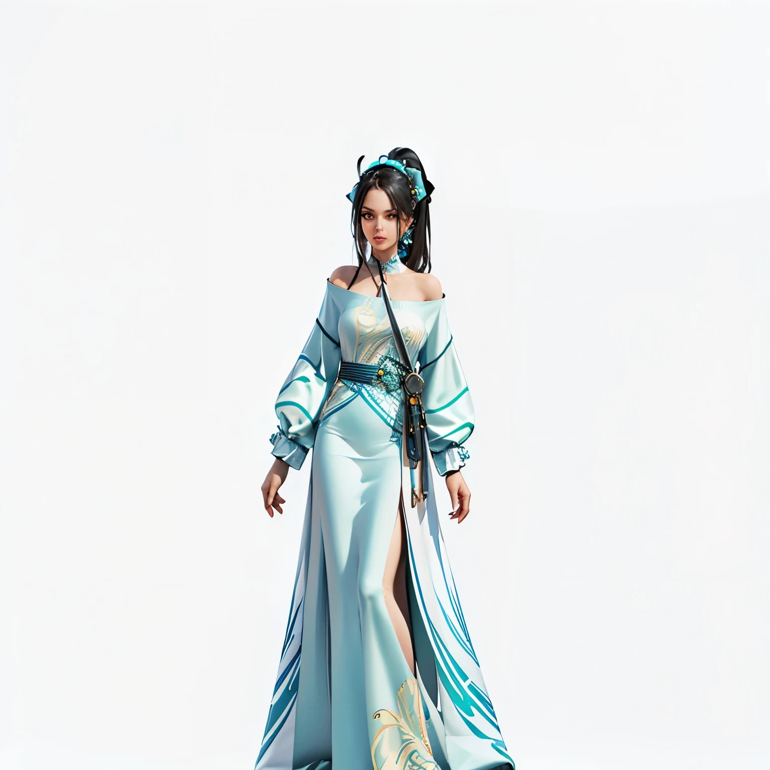 Front view of a woman，Extra large cup， are perfectly detailed，has exquisite facial features， Clothes are exquisite ， Game Character Design ，3D Rendering