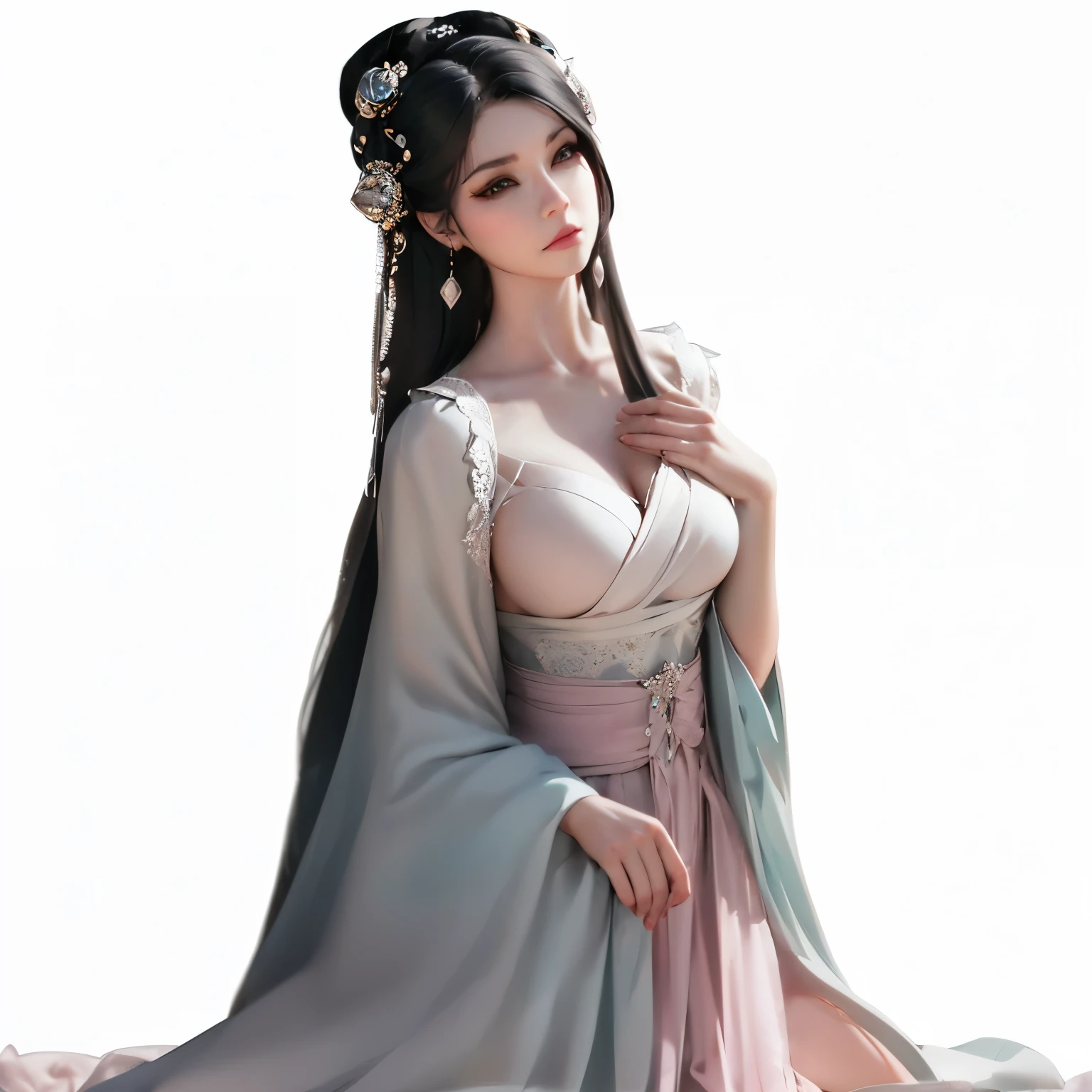 Front view of a woman,Extra large cup, are perfectly detailed,has exquisite facial features, Clothes are exquisite , Game Character Design ,3D Rendering