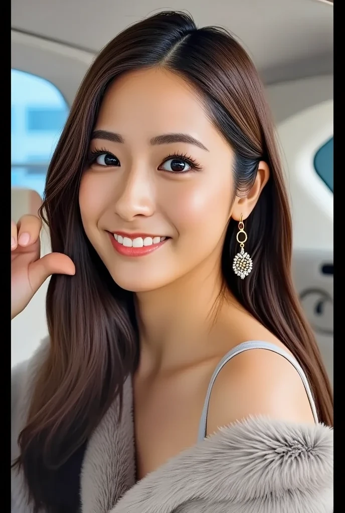 eautiful detailed face、Pale skin、Realistic glowing skin、Detailed cloth texture、Detailed hair texture、Perfect body、Beautiful Face、correct、Anatomically correct、 Highly detailed face and skin texture、Natural neck length、(Beautiful Hands)、(Fair skin:1.2)、Thin legs、Thin legs、 Break Fine Eyes、Symmetrical eyes、Light brown eyes、double eyelid、Thin eyebrows、(Glossy Lips:1.4)、((Gentle smile:1.2))、(blush:1.1)、 BREAK (Elegant and cute girl:1.3)、Medium-sized large breasts、(Slim body type:1.1)、Toned Abs、Beautiful clavicle、 (dark blonde、Wavy Hair、Long Hair:1.2)、 ((Asymmetrical bangs:1.2))、(Cowboy Shot:1.2)、Side view:0.65、full figure supermodel standing, entire body in frame、((arms up:1.3)),((look down at the viewer,from below:1.5))、(wearing abstract printed mini dresses_long sleeve_wrap dress:1.3))