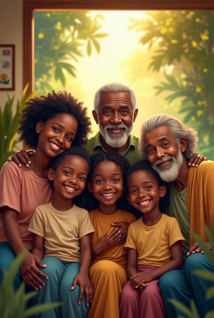 Portrait of a father with his happy family with egg whites and the sun of Rio de Janeiro in Brazil