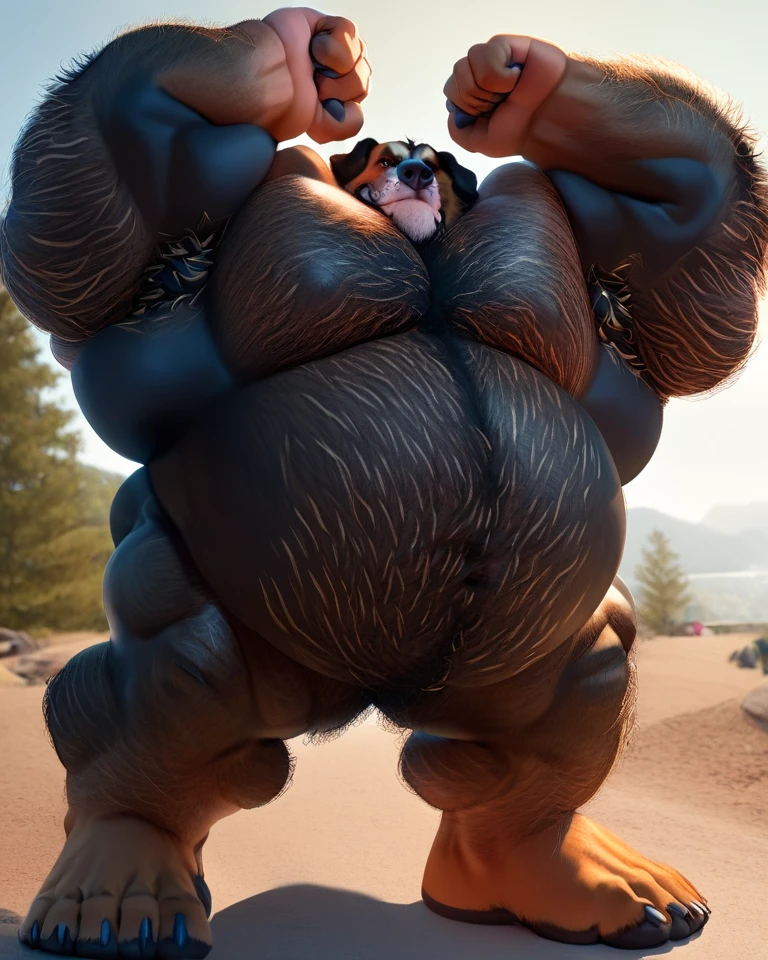 Wide angled picture of two large anthropoids acting hungrily, their immense size makes the room look thight, their immense body height reaching the ceiling; size difference, male,canine, dog, pitbull:1.4, (dark and thick grey and wet fur:1.8, thick furred body, fluffy fur, thick fur, wet fur, naked),( cut ears:1.0), big fluffy furred balls, chubby:1.2, round belly, huge belly, bloated belly, overweight belly, inflated belly, big body, wide and bulky body, thick neck and chest, (middle-age), (musclegut:1.4, thick body:1.2), (yellow eyes:1.2),detailed black eyes,tail, (shower enclosure:1.6, full body:1.2), (by darkgem),(by OnePotatoATime),(by adios:1.2),(by taran fiddler),4k,masterpiece,full hd, BREAK