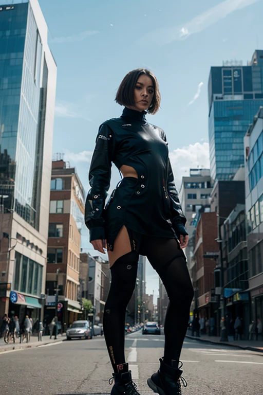 (1 lady), (Best quality at best:1.4), (ultra - detailed), (extremely detailed CG unified 16k), A Beautiful Woman with Perfect Figure: 1.4, Sharp Focus: 1.2, very detailed, High-definition RAW color photo, professional photoshooting, amazing face and eyes, cosmetics, (amazingly beautiful girl), ((frederica bernkastel)), ((fancy mix of white gray and black camo pattern coat over white top:1, cotton coat:1.2, single color blueish purple medium-long skirt:1.2, visible abdomen)), standing, sexyposture，(Stylish urban landscape, day light), (look from down), realistic cinematic face, head to feet long wide zoomed out view, full body long view, visible knees, photorealistic, ((realistic natural purple hair style, purple eyes, long hair)), gorgeous, extremely beautiful face, perfect model beauty, pout mouth, Highly Detailed Face and Skin Texture, Detailed Eyes, Double Eyelids, Small Sized Natural , Smile, cleavages, western, (masterpiece), best quality, high resolution, extremely detailed, blurred background, depth of field, cinematic lighting, amazing legs, high heels, clear and well-cared skin, big , round , athletic, big proportions body and correlation with head size, looking at viewer, front view