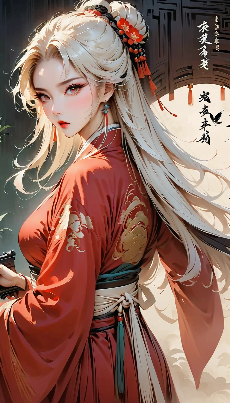 (best images quality)), ((tmasterpiece)), ((meticuloso)),Half-body close-up,Vixen female figure, Elegant and cunning appearance, Features of red fur and tail, Bright eyes and a playful smile, Dress in gorgeous traditional costumes,The world of mysterious and elegant fox demons, (fansty world:1.1), (The beauty of the fox demon:1.1)