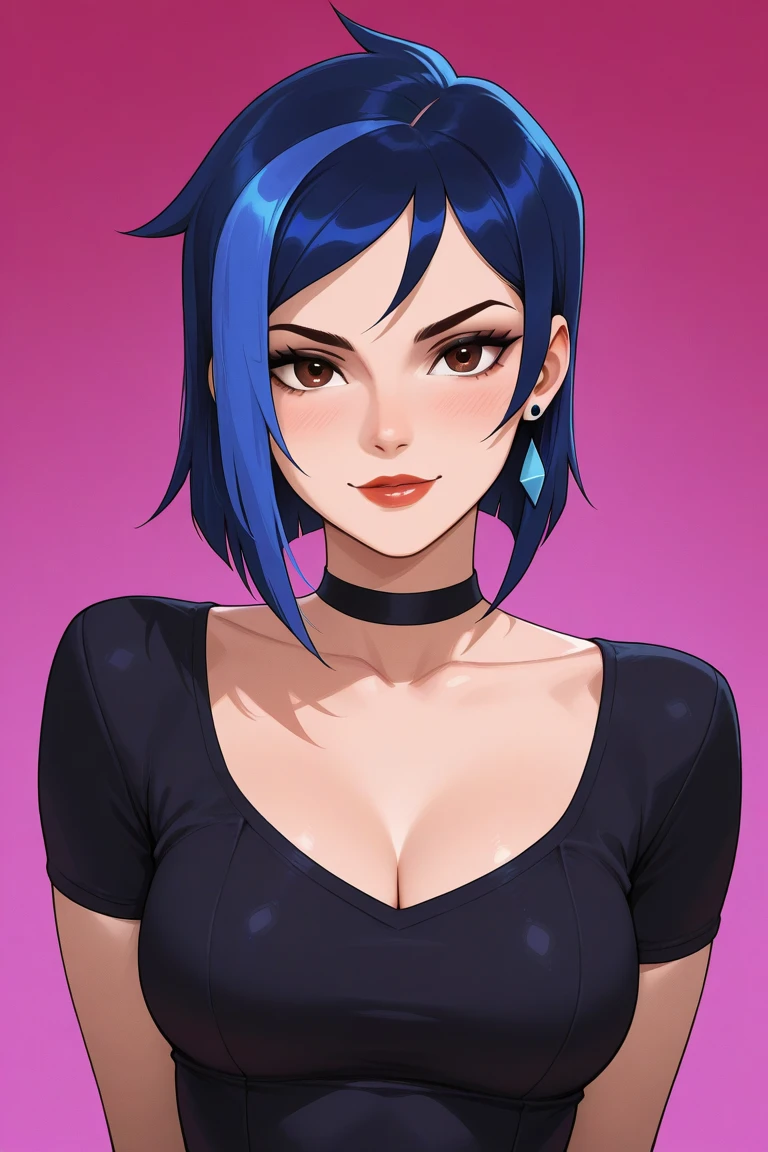 Mulher de 25 anos, corpo inteiro, adulto, nua, water-colored dark blue eyes, glowing neon lighting, Black Bob Cabelo Curto, Traje de clube de strip, lace underwear, serious face, Realistic face resolution, Realistic, HD resolution