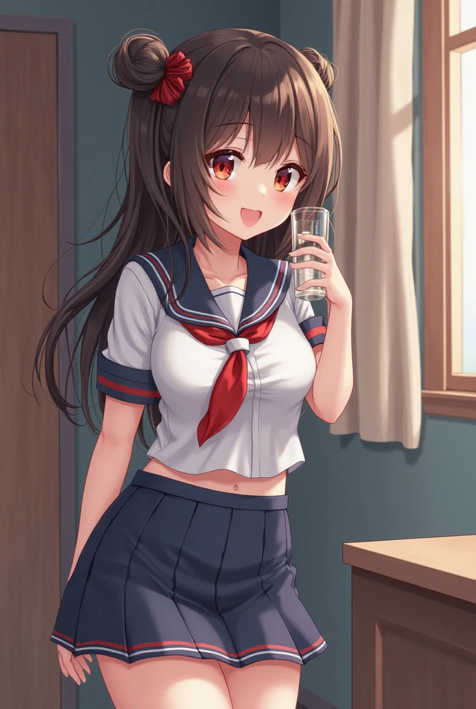 2 girls, by 2 person, Girl&#39;s brown eyes, black hair, medium long hair, Inward roll、(Navy blue sailor suit:1.4),indoors, Cafe、very big breasts、publish one&#39;chest of、Naked things&#39;chest of、blush、embarrassing、scary face、I&#39;m worried、confused face、a large amount of breast milk comes out of the nipples,、Breast milk gushes from the nipple、very short skirt、micro mini skirt、female shape&#39;Private parts are clearly visible、vibrator in thighhighs、The crotch is wet with love juice、Looks painful、Full body portrait