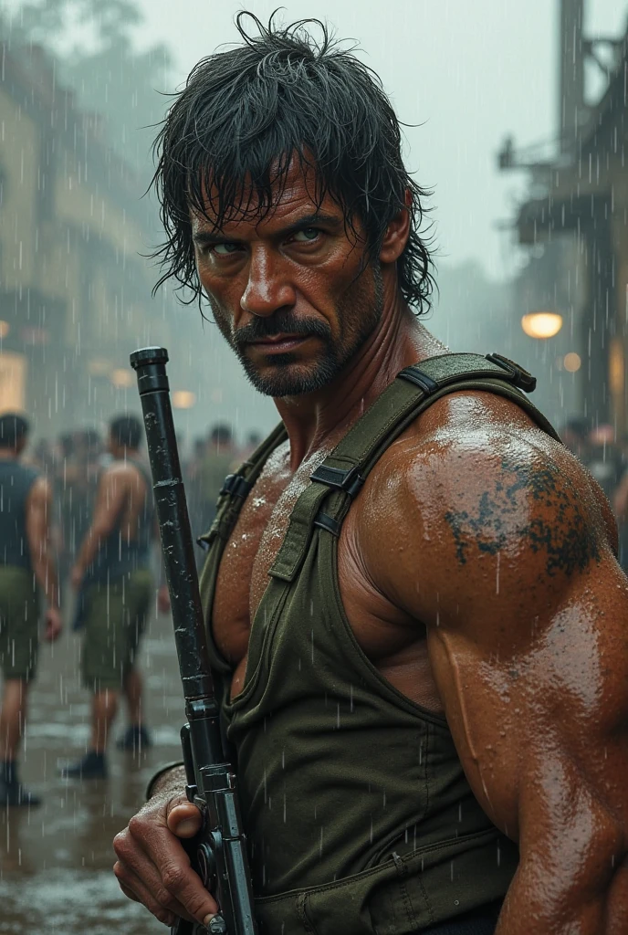 Rambo, Ralf Jones, guerrilha, bandana, biceps gigante, war scenery, tanque, tiros, bomba, fogo, sangue, sylvester stalone, general, bazuca, corpo musculoso, corpo museuloso, rasgado, abdomem rasgado, biceps absurdo, colete, sunglasses, zeus robusto, bell marques, militar, razor ramon, undertaker, roupa preta, guerra, destruction, kevin nash, triplo h