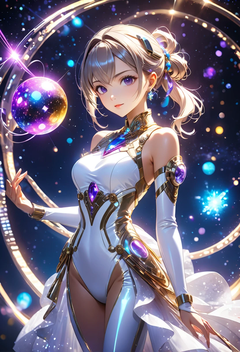 A glowing heart-shaped magic circle、1womanl、Glitter and space、Heart-shaped magic circle location々star symbol